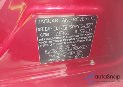 2016 Jaguar Xj Xjl Portfolio z USA, uszkodzony, nr VIN SAJWJ2GD4G8V96867